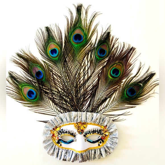 Eye mask costume Carnevale,Masquerade Embellished eye mask feathers Madi Gras OS - Picture 4 of 13